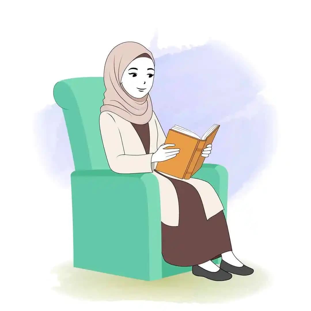 A female hijab character reading book animated cartoon vector AKA Zeenat