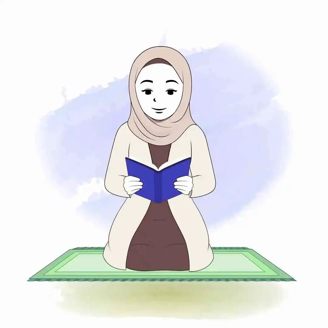 A female hijab character reading quran animated cartoon vector AKA Zeenat