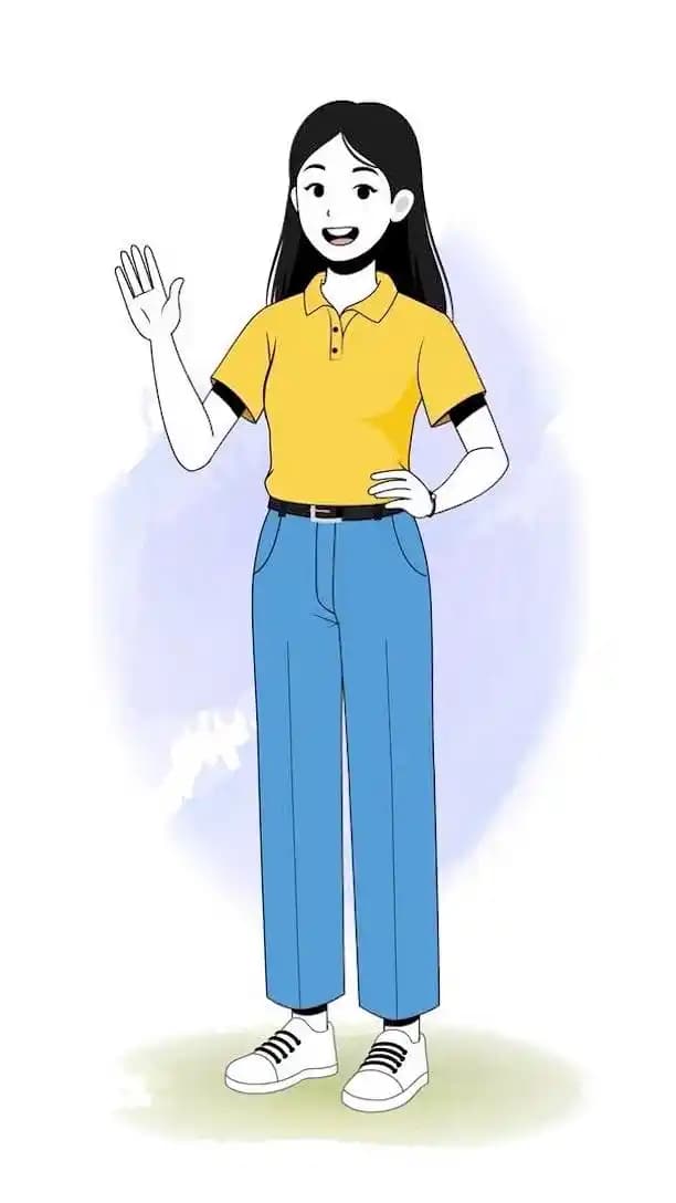 A female college student saying hi animated vector cartoon character AKA Chun hwa