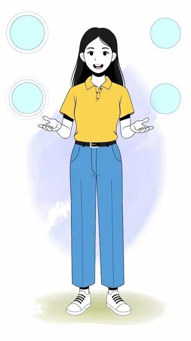 A female college student animated talking pose vector cartoon character AKA Chun hwa
