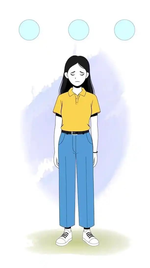 A sad female college student animated vector cartoon character AKA Chun hwa