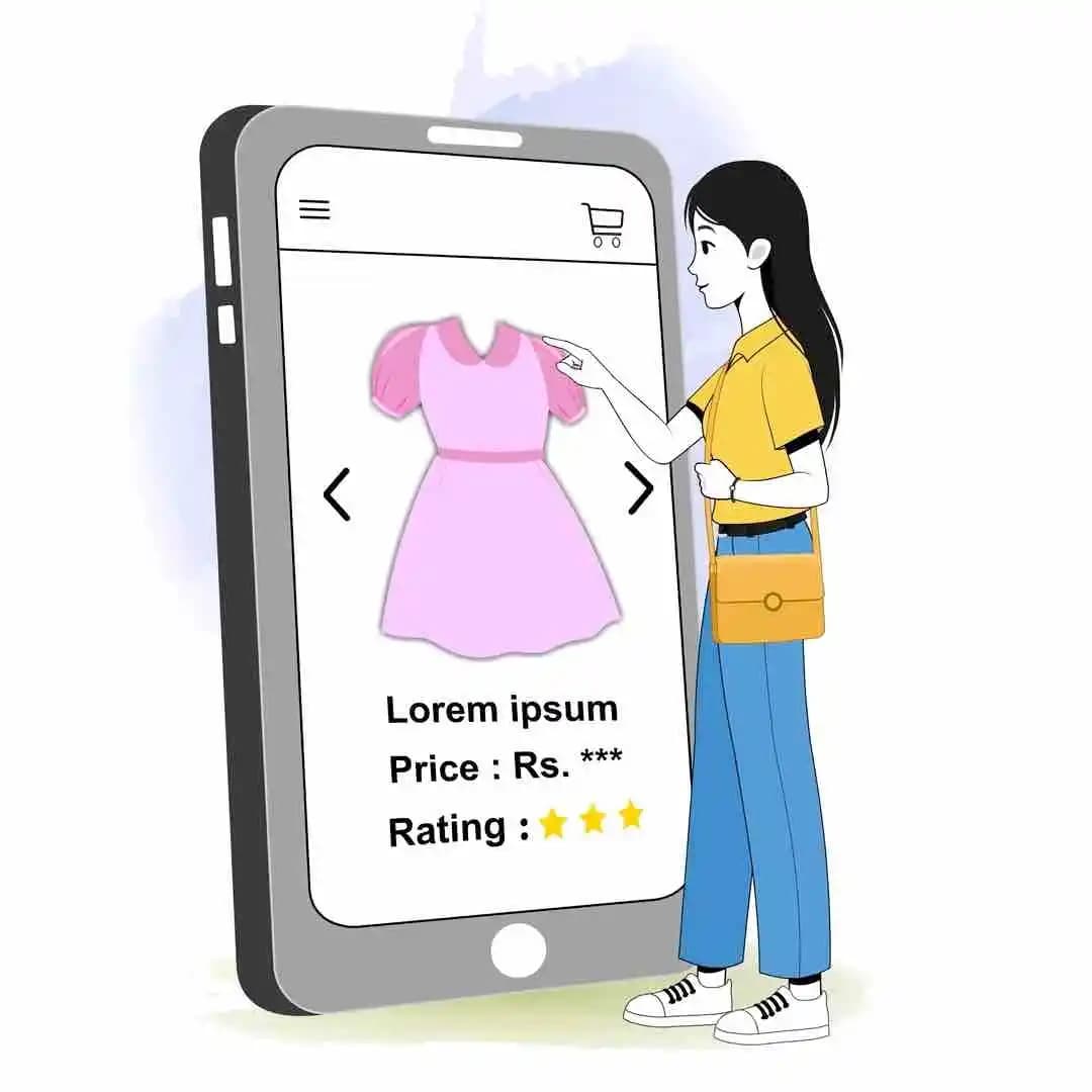 A female college student shopping on mobile animated vector cartoon character AKA Chun hwa