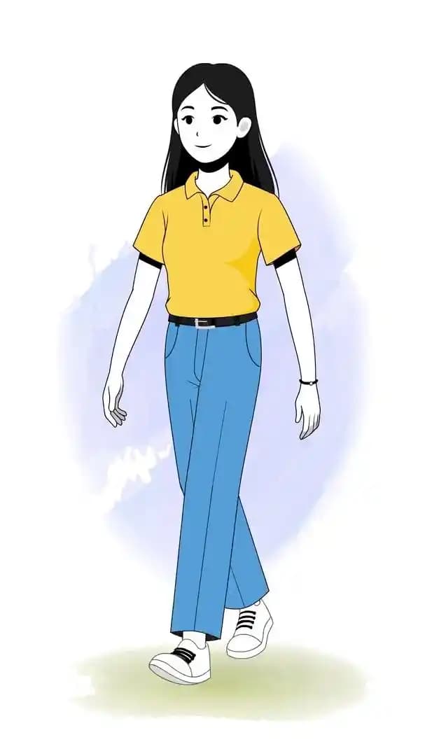 A female college student walk cycle animated vector cartoon character AKA Chun hwa