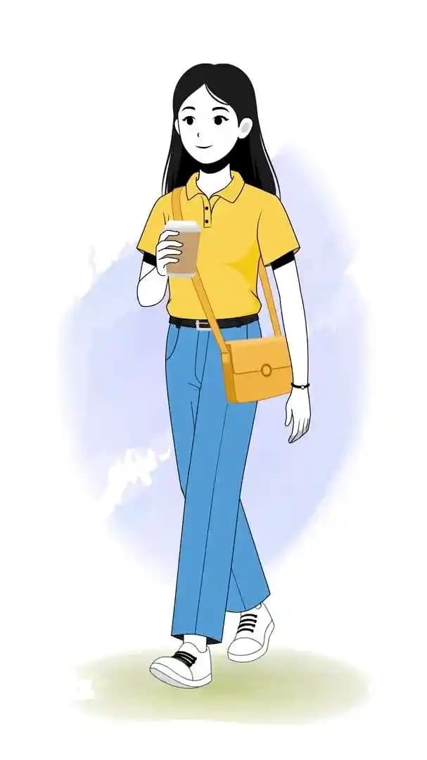 A female college student walking animated vector cartoon character AKA Chun hwa
