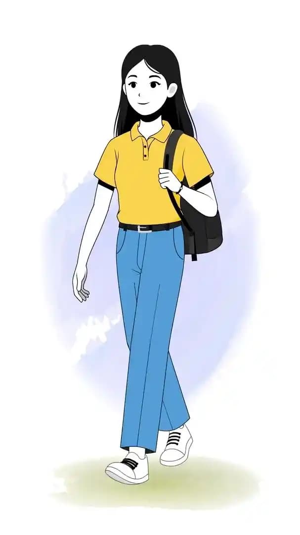 A female college student going college animated vector cartoon character AKA Chun hwa
