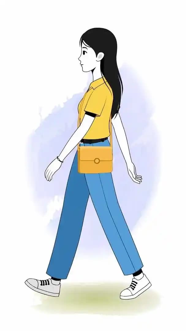A female college student animated side walk cycle vector cartoon character AKA Chun hwa