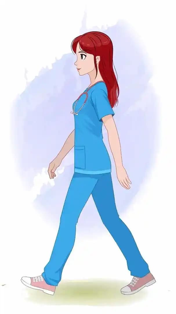 A female doctor side walk cycle animated vector cartoon character AKA Akira