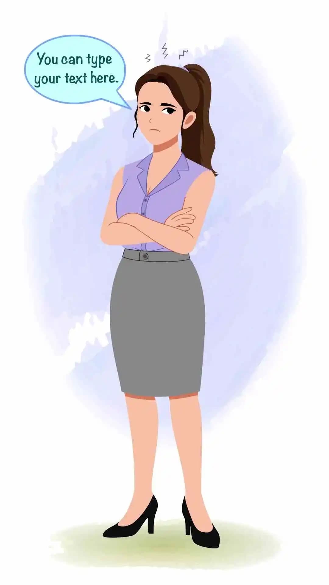 Businesswoman Annoyed Female with Folded Arms Animated Vector Cartoon Character AKA Rachel