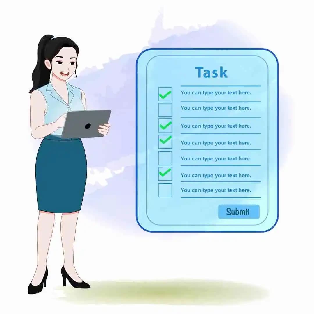 Female Business Character with Tablet Checking List Animated Vector Cartoon Character AKA Daina