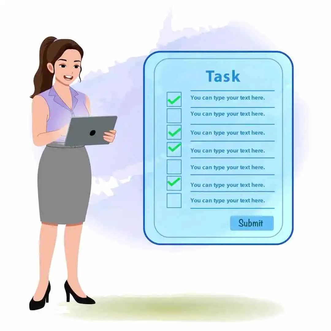 Businesswoman Checking List Female with Tablet Animated Vector Cartoon Character AKA Rachel