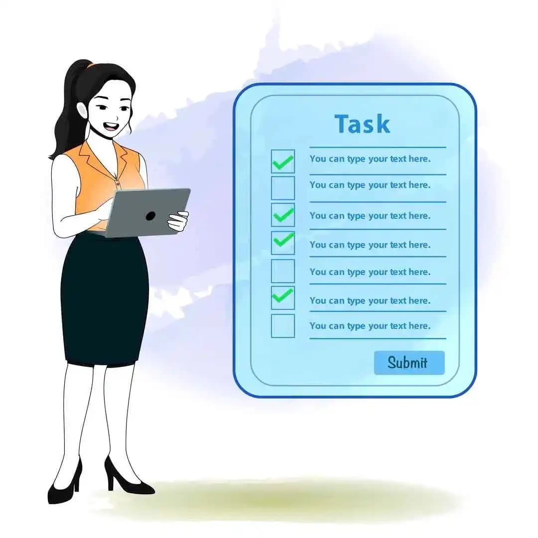 Female Business Character with Tablet Checking List Animated Vector Cartoon Character AKA Hena