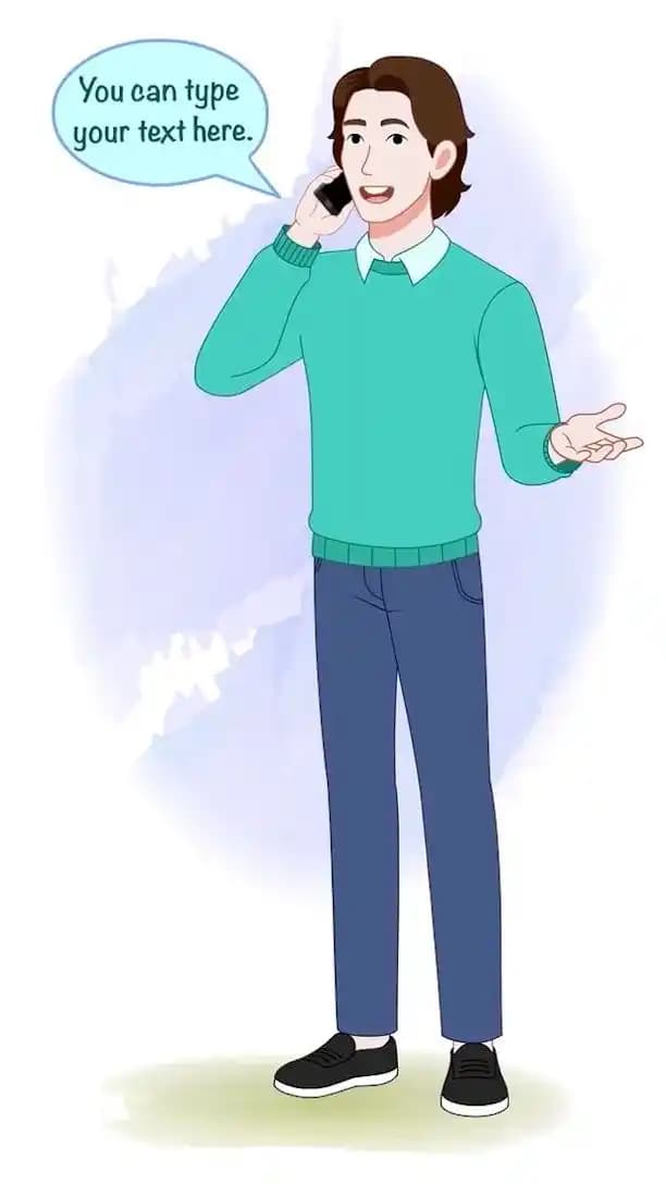 2d Animated young man in casual clothes talking  on phone vector cartoon character AKA Leon