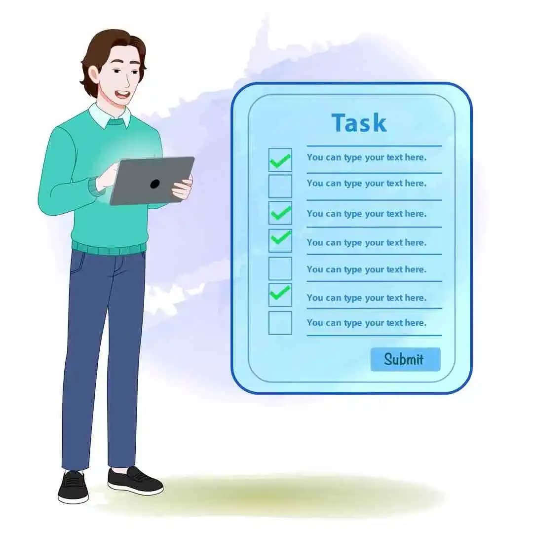 2d Animated young man in casual clothes using tablet vector cartoon character AKA Leon