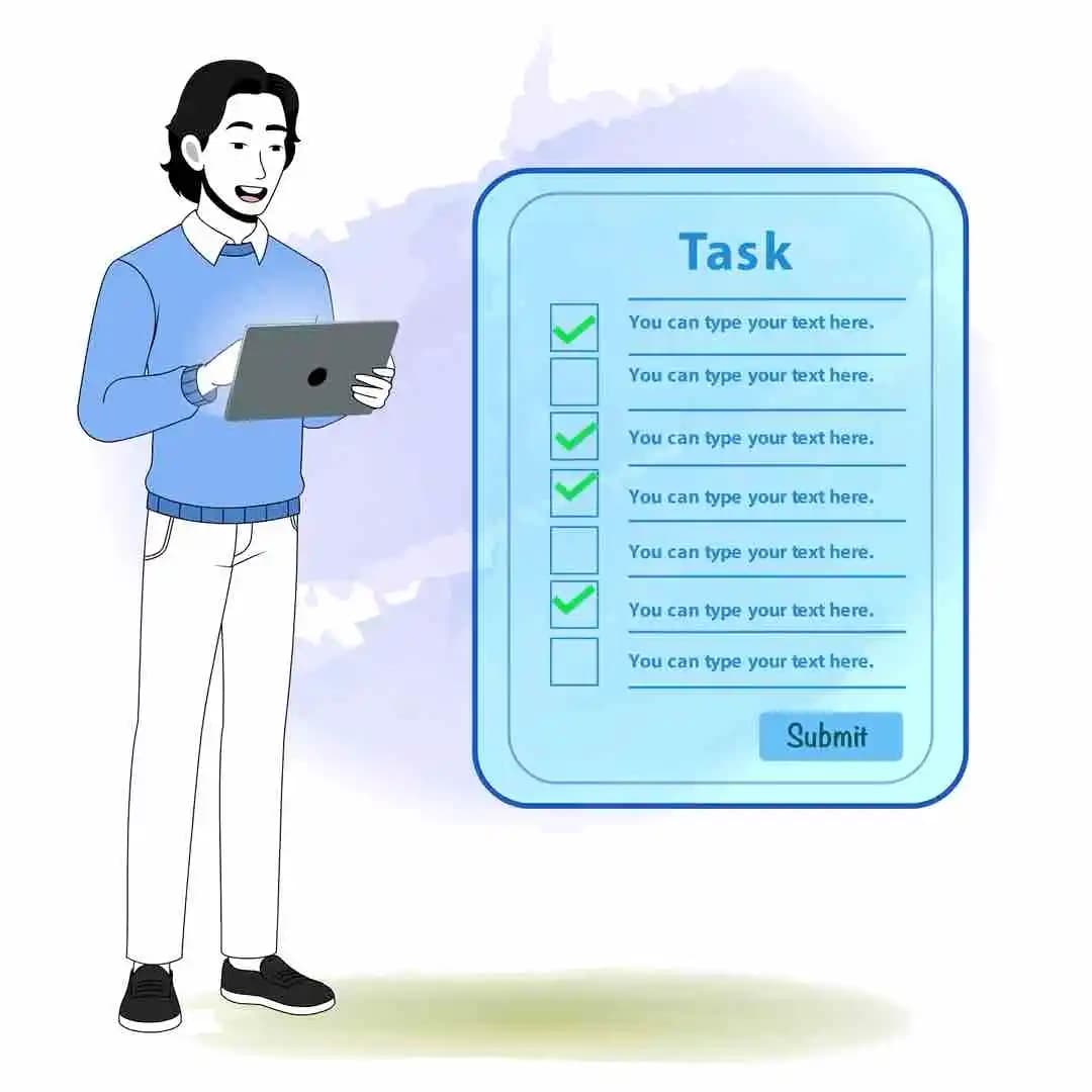 Businessman Animated Vector Cartoon Character Using Tablet with To-Do List AKA Jungkook