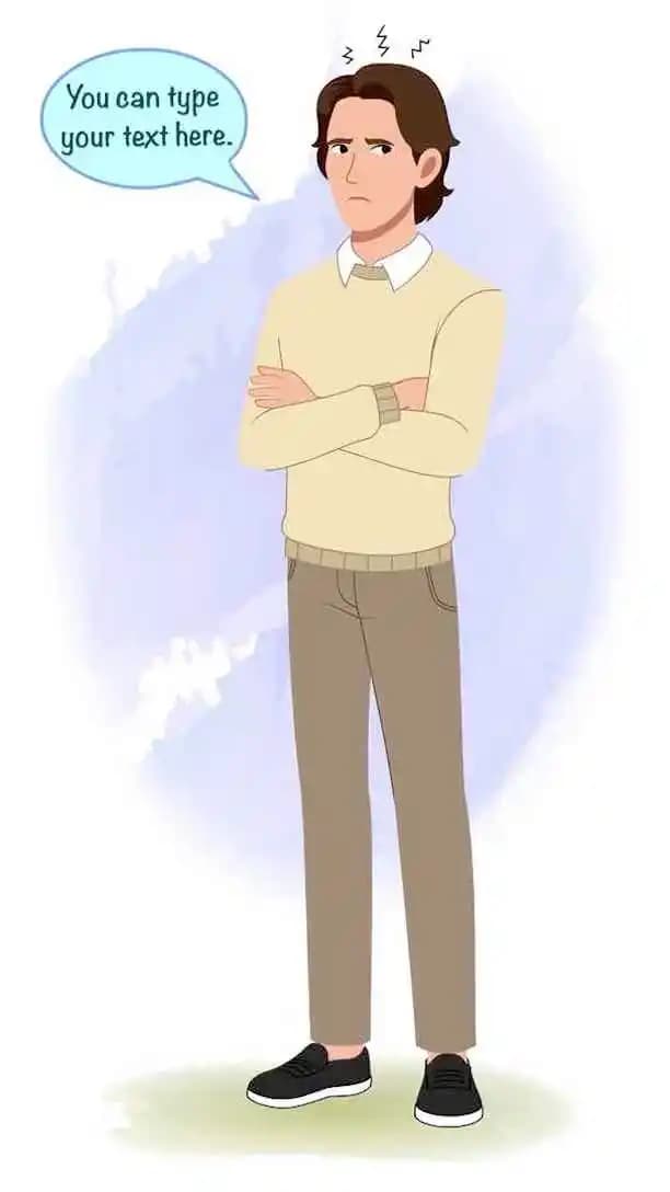 Animated Businessman Character Annoyed Expression with Crossed Arms Vector Cartoon Character AKA Lucas