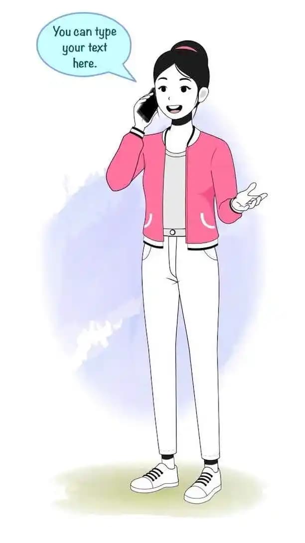 Cartoon woman talking on phone animated vector character AKA Scarlett