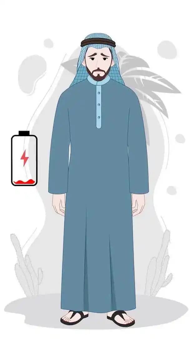 A sad muslim arab sheikh animated vector cartoon character AKA Mustafa