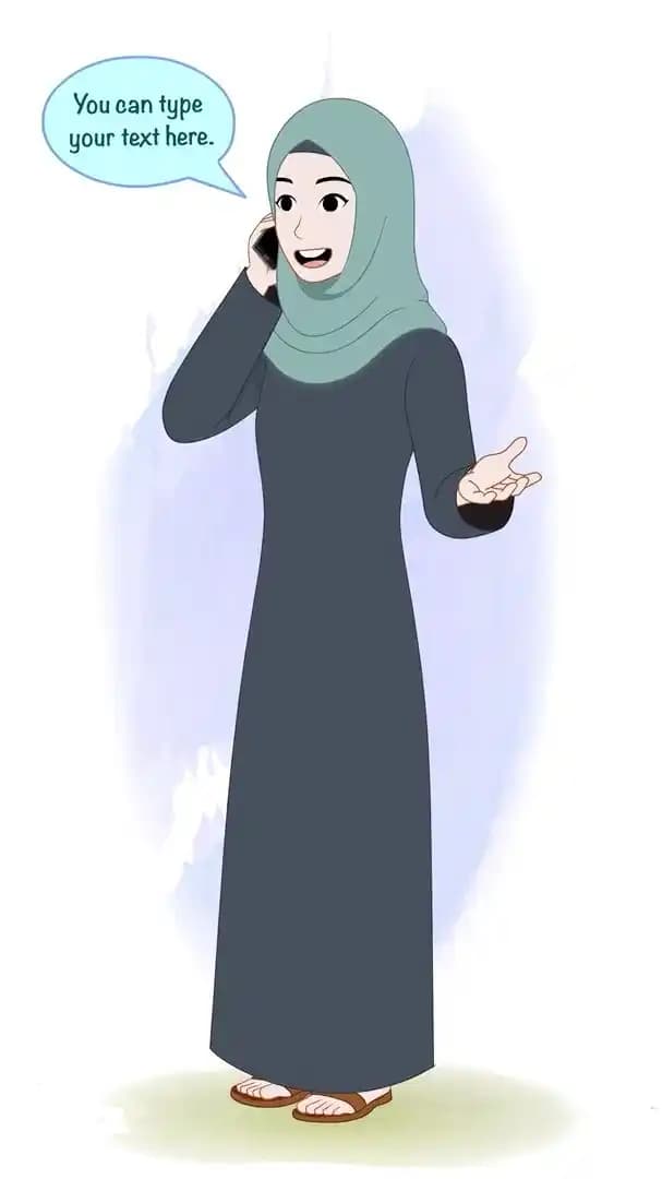 A Green Hijab female character talking on mobile animated cartoon vector AKA Alisha
