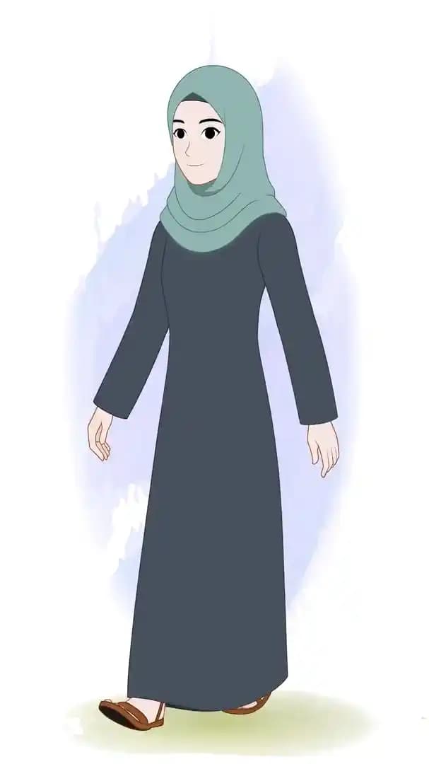 A Green Hijab female character animated walk cycle cartoon vector AKA Alisha