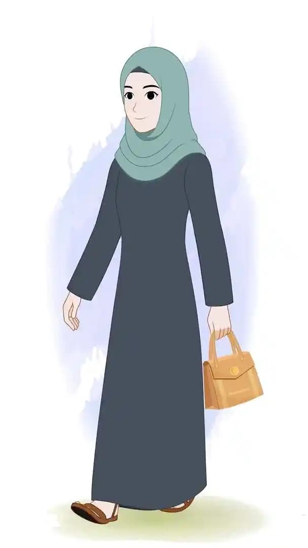 A Green Hijab female character walking with bag animated cartoon vector AKA Alisha