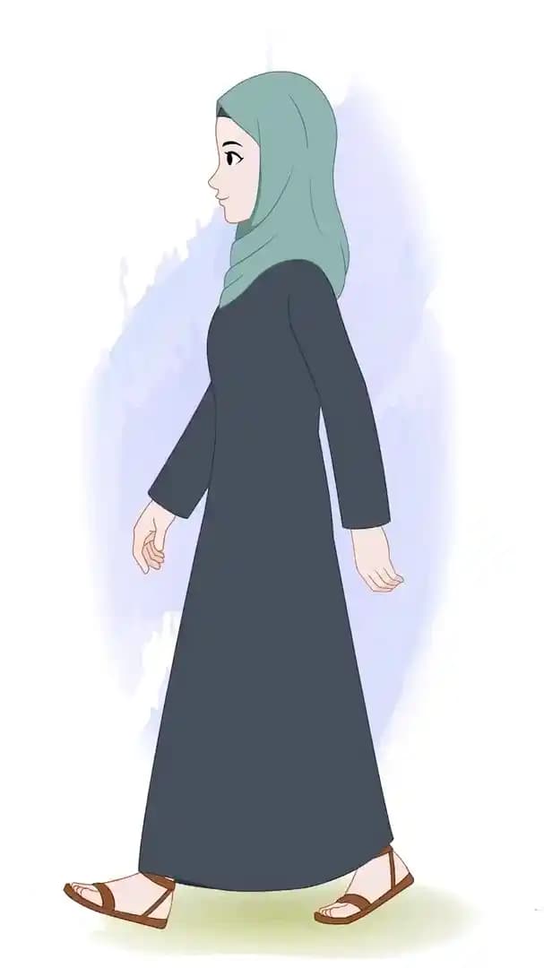 A Green Hijab female character animated side walk cycle cartoon vector AKA Alisha