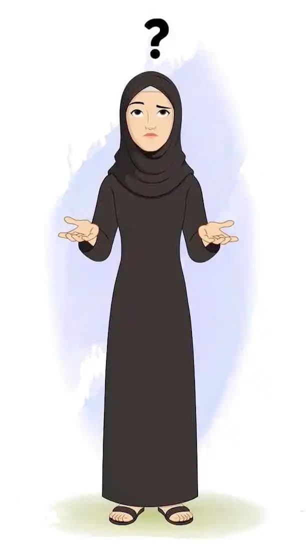 A confused female arabic character in black hijab animated cartoon vector AKA Mahjabeen