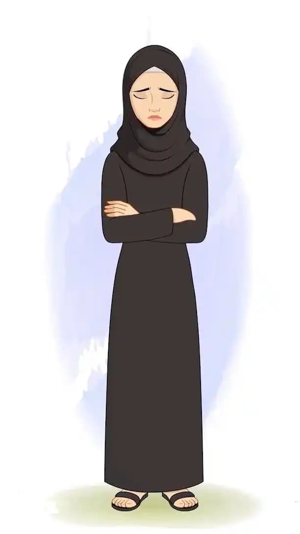 A sad female arabic character in black hijab animated cartoon vector AKA Mahjabeen