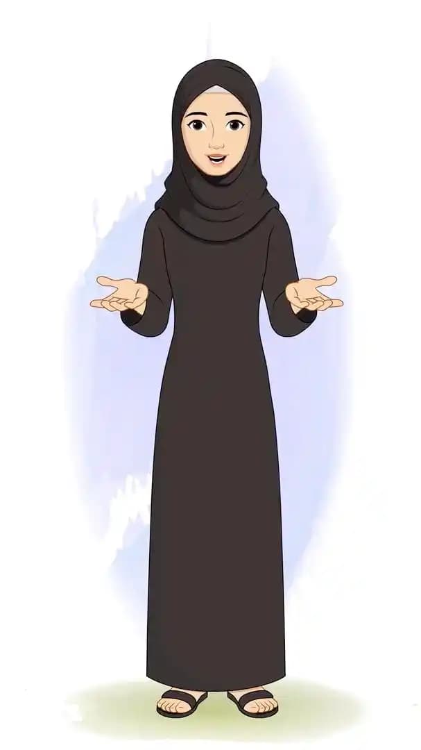 A female arabic character in black hijab animated talking pose cartoon vector AKA Mahjabeen
