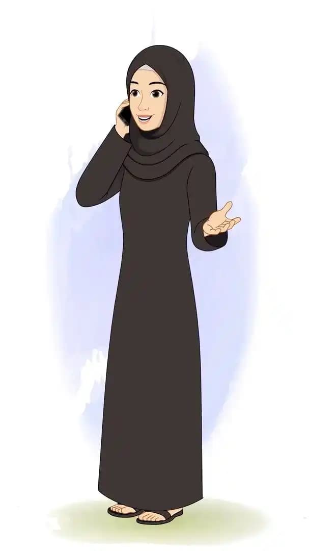 A female arabic character in black hijab talking animated cartoon vector AKA Mahjabeen