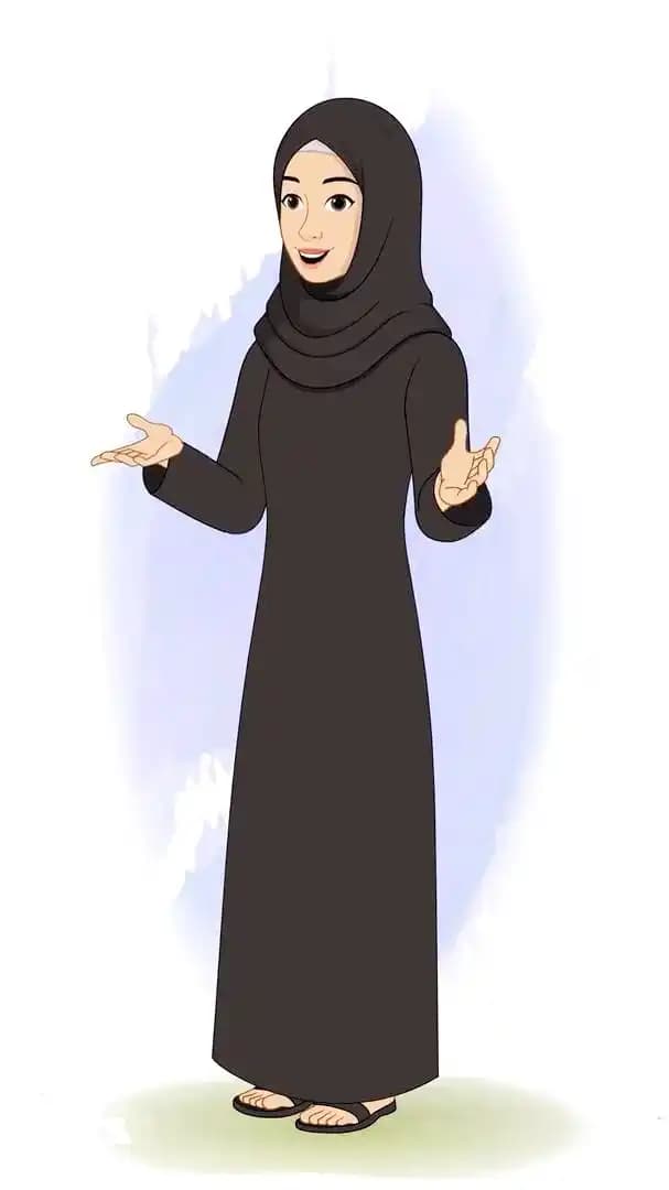 An animated female arabic character in black hijab talking pose cartoon vector AKA Mahjabeen
