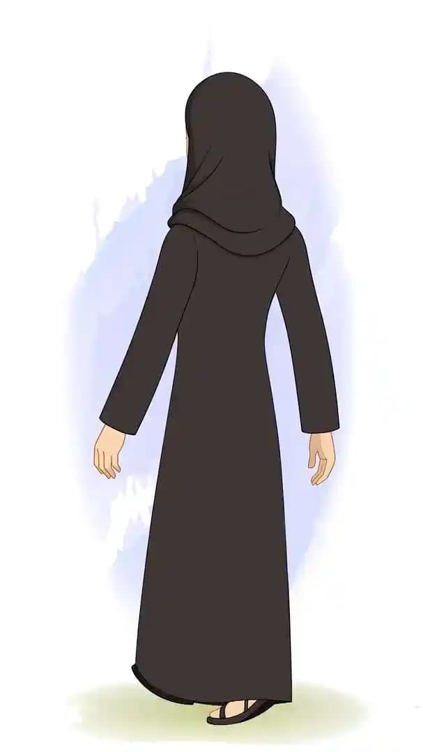 A female arabic character in black hijab animated walk in back third view cartoon vector AKA Mahjabeen
