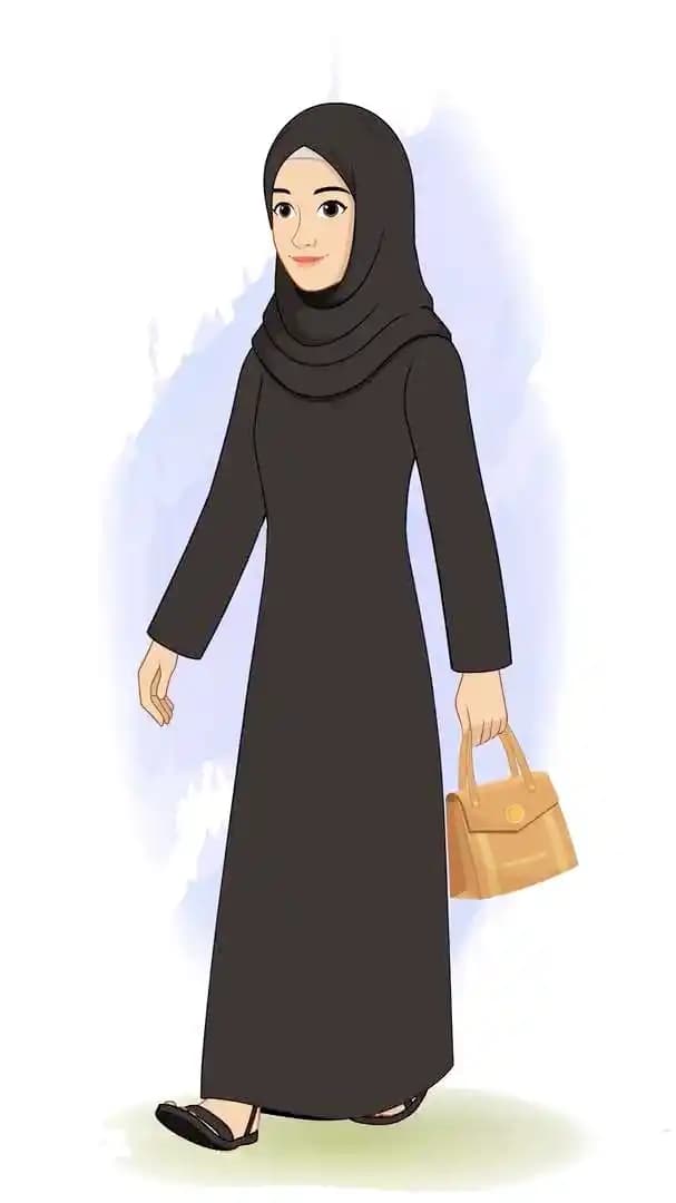 A female arabic character in black hijab animated walk cycle with bag cartoon vector AKA Mahjabeen
