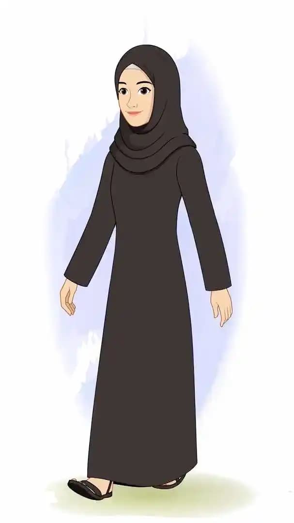 A female arabic character in black hijab animated walking pose cartoon vector AKA Mahjabeen