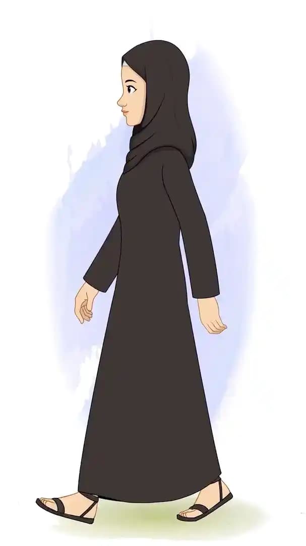 A female arabic character in black hijab animated side walk cycle cartoon vector AKA Mahjabeen