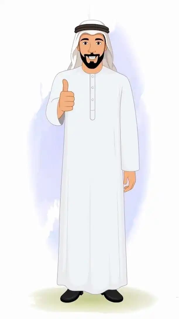 A 2d animated arab sheikh businessman doing thumbs up vector cartoon character AKA Usman