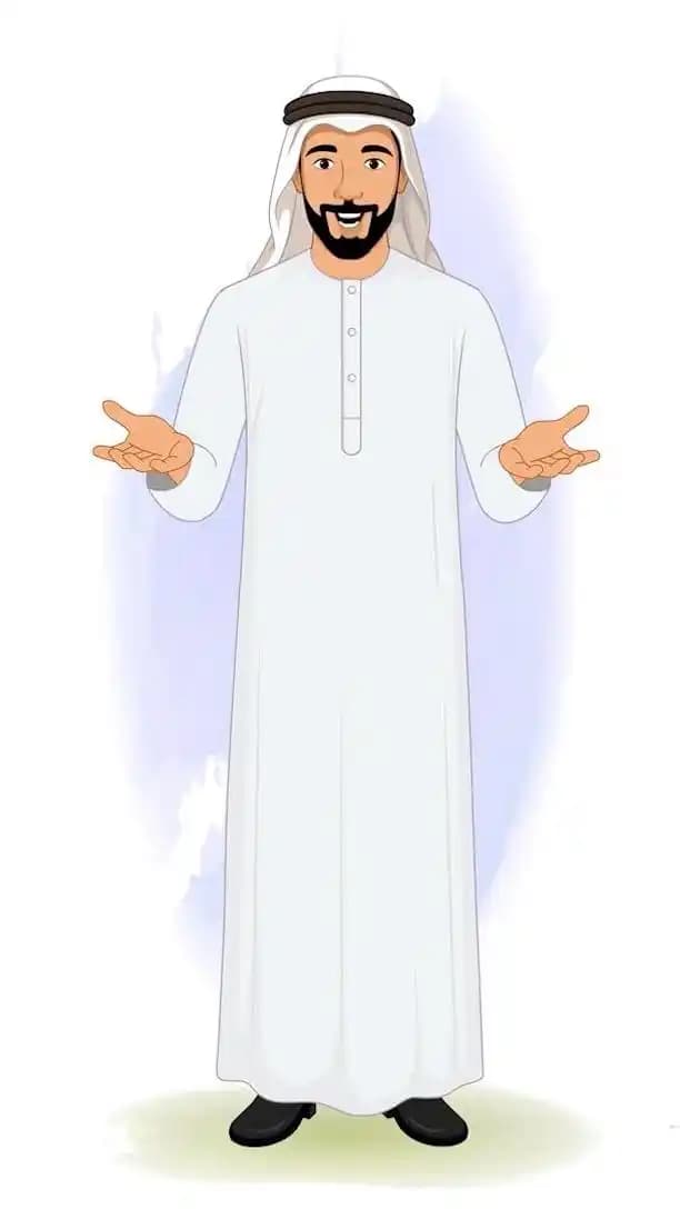 A 2d animated arab sheikh businessman talking pose vector cartoon character AKA Usman