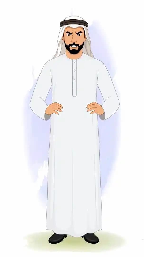 A 2d animated angry arab sheikh businessman vector cartoon character AKA Usman