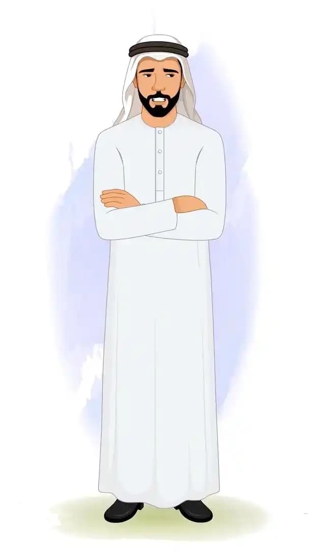 A 2d animated arab annoyed sheikh businessman vector cartoon character AKA Usman