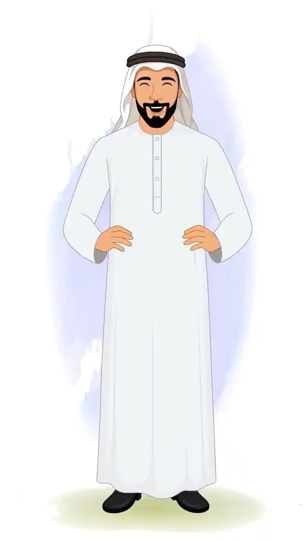 A 2d animated arab sheikh businessman laughing pose vector cartoon character AKA Usman