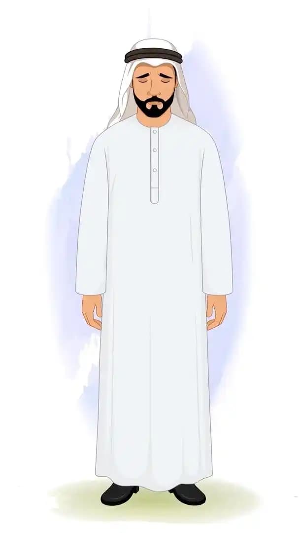 A 2d animated sad arab sheikh businessman vector cartoon character AKA Usman