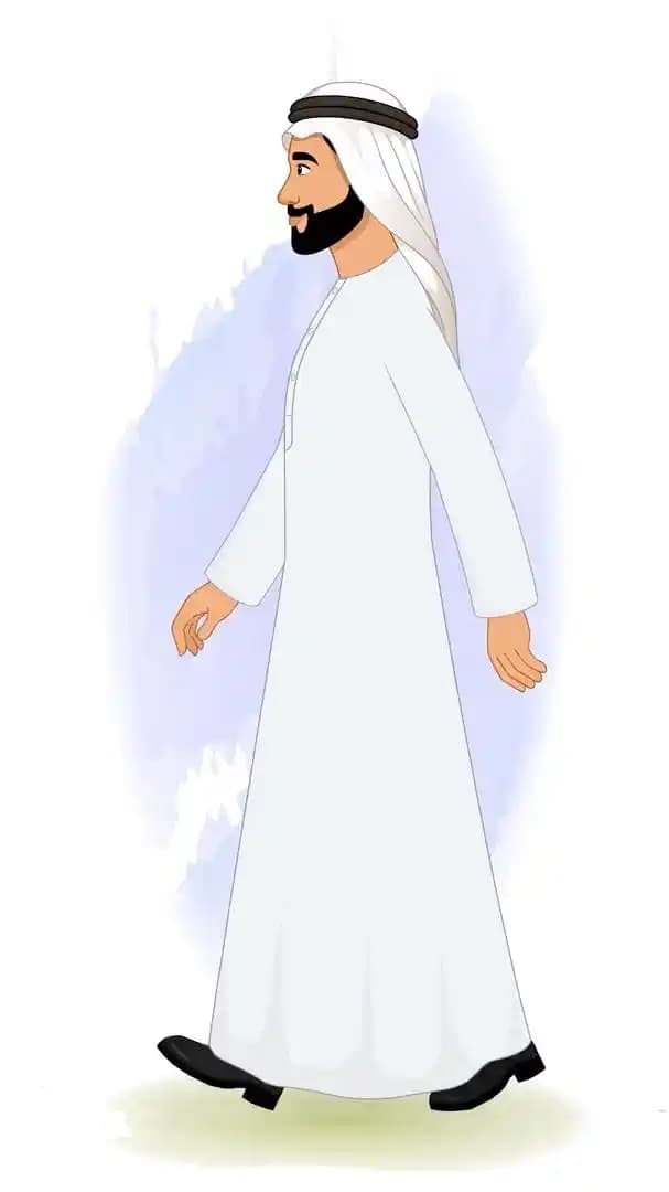 A 2d animated arab sheikh businessman side walking vector cartoon character AKA Usman