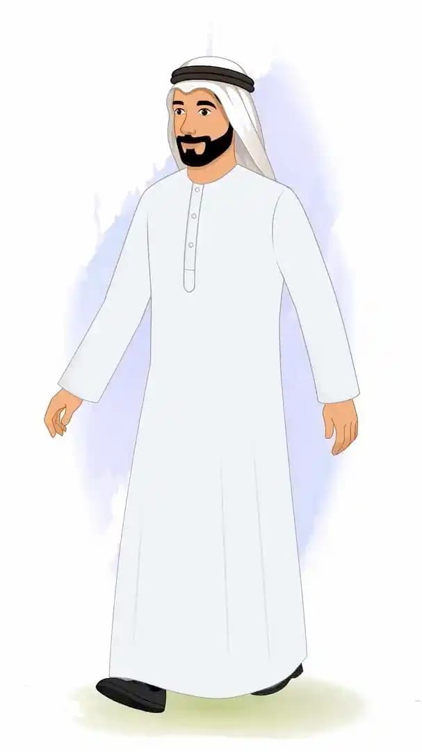 A 2d animated arab sheikh businessman walking vector cartoon character AKA Usman