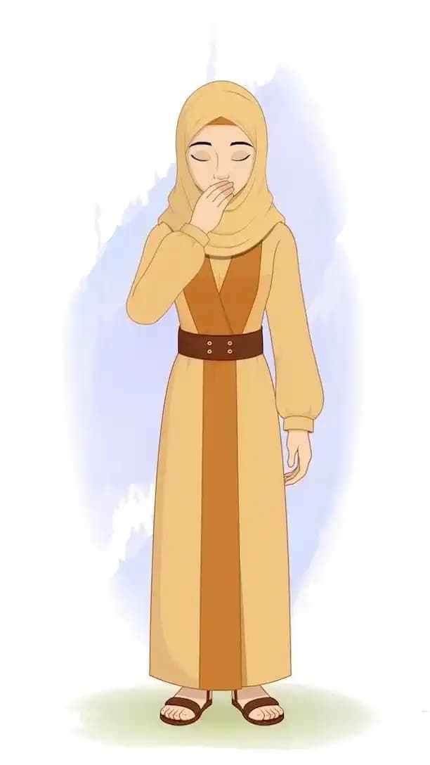 A middle eastern hijab woman doing aadab animated vector cartoon character AKA Amirah