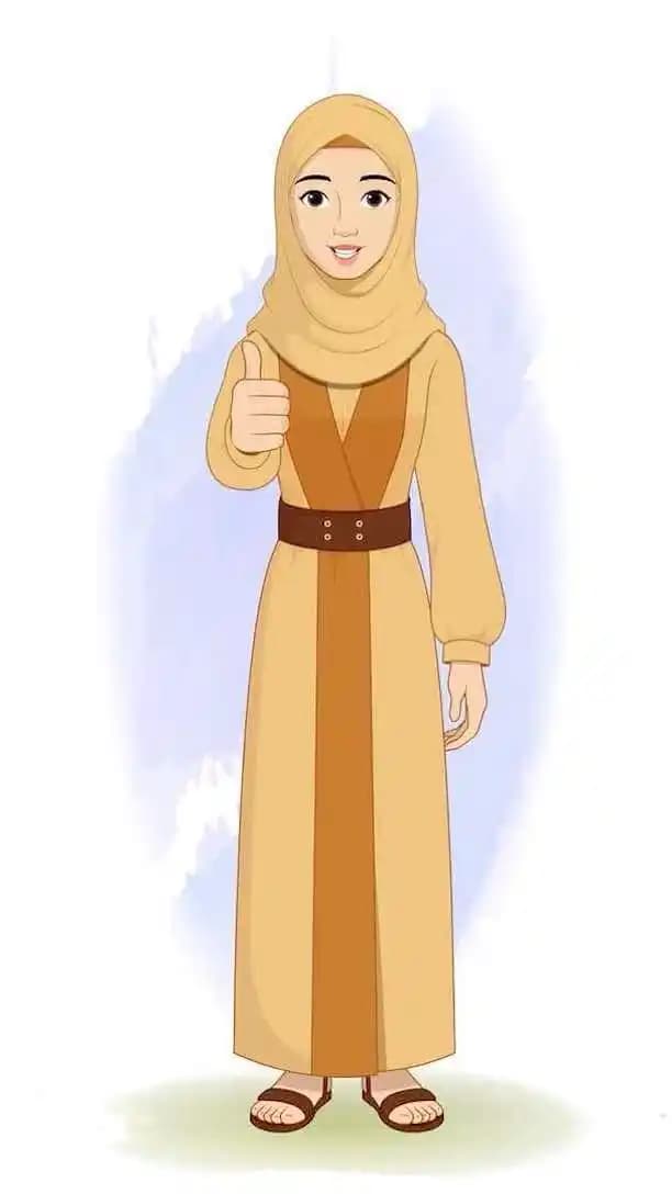 A middle eastern hijab woman doing thumbs up animated vector cartoon character AKA Amirah
