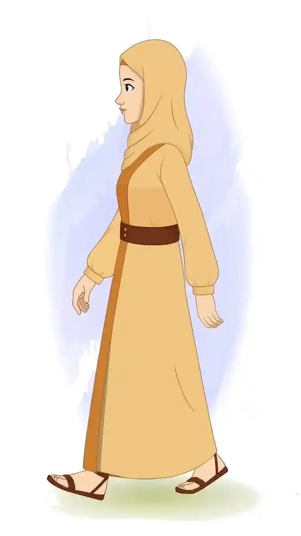 A middle eastern hijab woman animated side walking vector cartoon character AKA Amirah