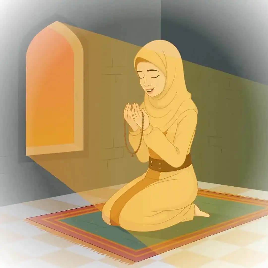 A middle eastern hijab woman doing namaz animated vector cartoon character AKA Amirah