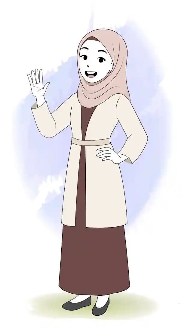 A female hijab character animated greeting pose cartoon vector AKA Zeenat
