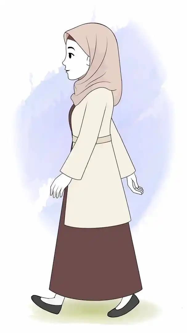 A female hijab character side walk animated cartoon vector AKA Zeenat