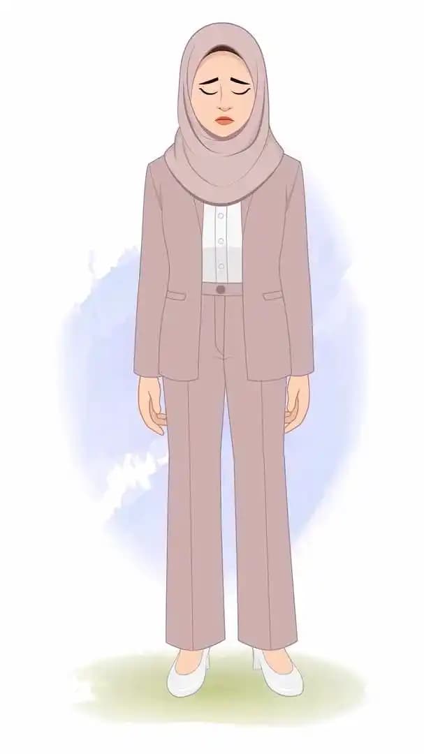 A female muslim arab character animation sad pose cartoon vector AKA Fatima