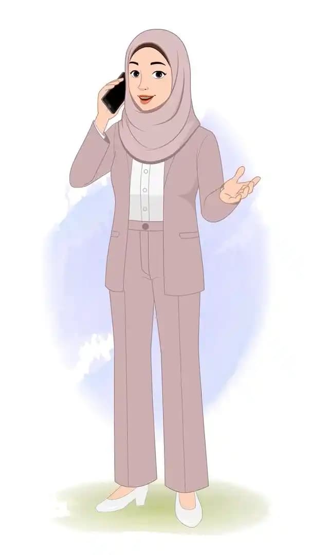 A female muslim arab character animation talking on phone cartoon vector AKA Fatima